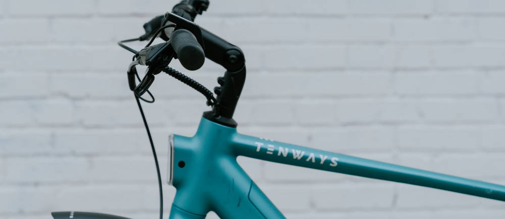 a green Tenways electric city bike
