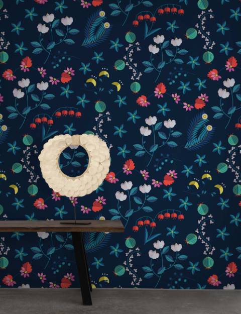 Blue Scandinavian Floral Designer Wallpaper hero image