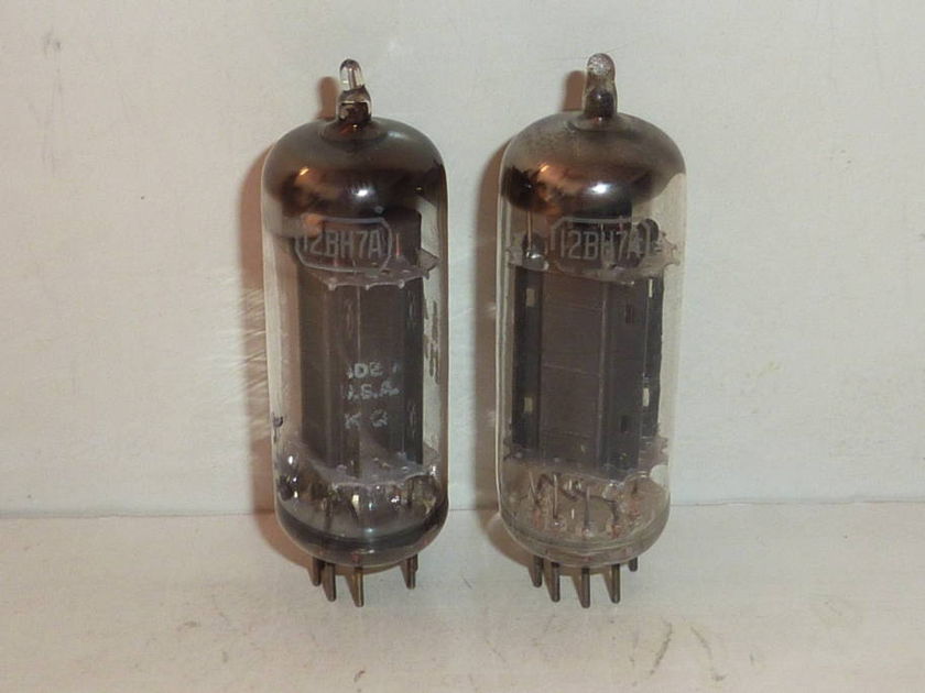 RCA 12BH7A Black Plate  D Getter Tubes Matched Pair