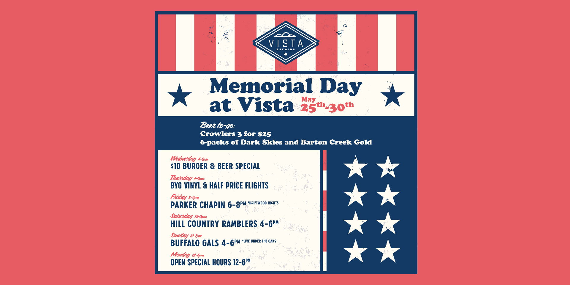 Memorial Day Weekend at Vista Brewing promotional image