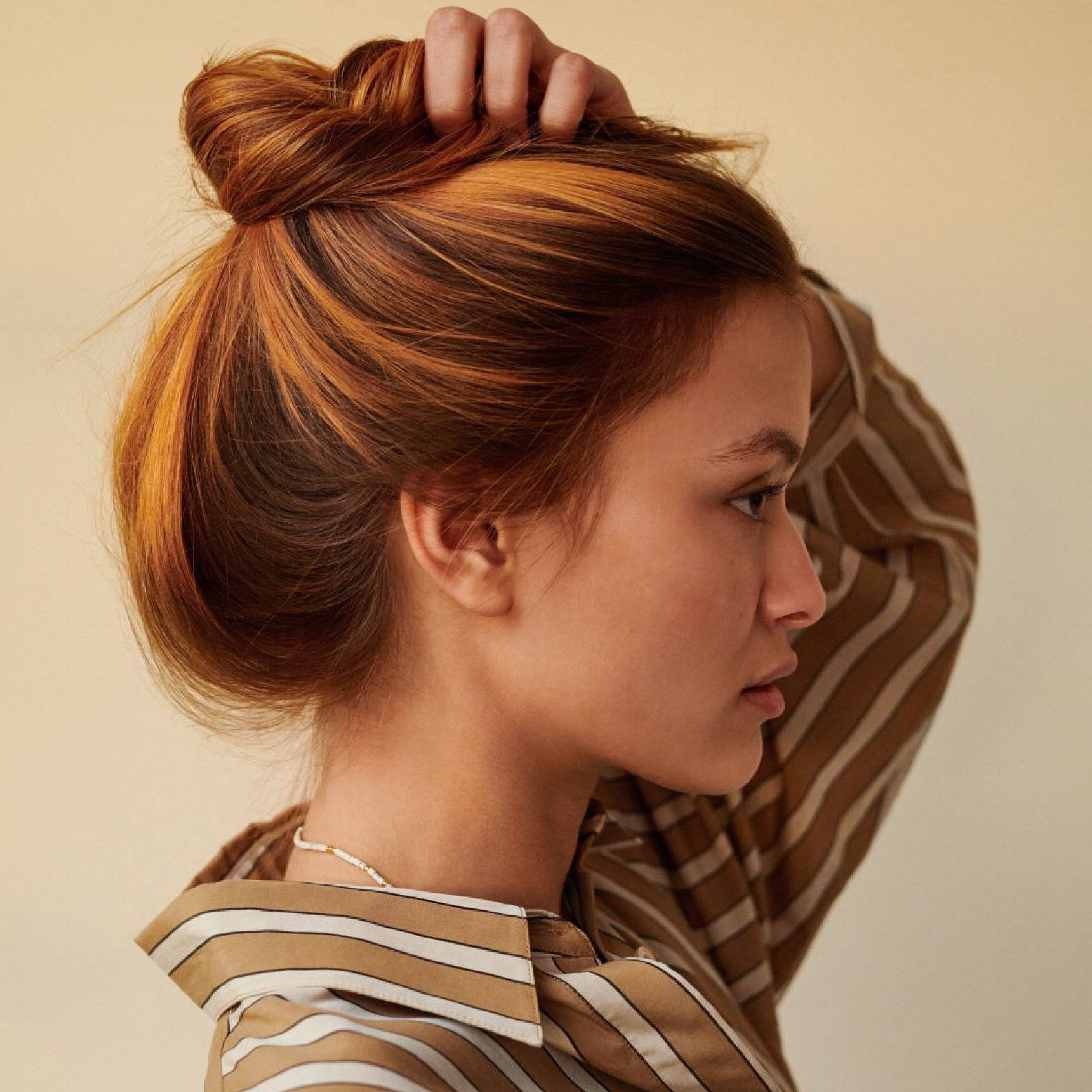 woman with her hair up