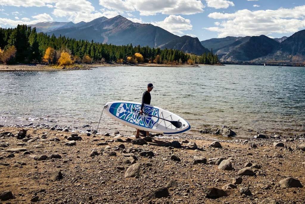 Paddleboarding inflatable in Algonquin Provincial Park