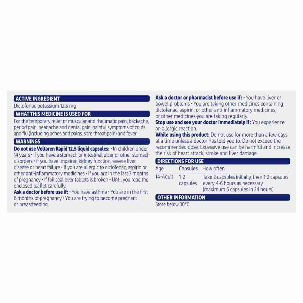 Voltaren Rapid 12.5 Liquid Capsule 20 Pack - Image 3