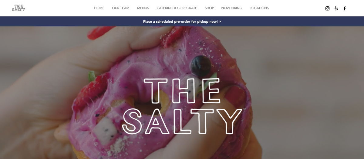 Screenshot of The Salty Donut, from the wix websites collection.