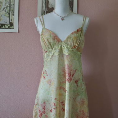 Yellow Floral Chiffon Dress (Vintage - L)