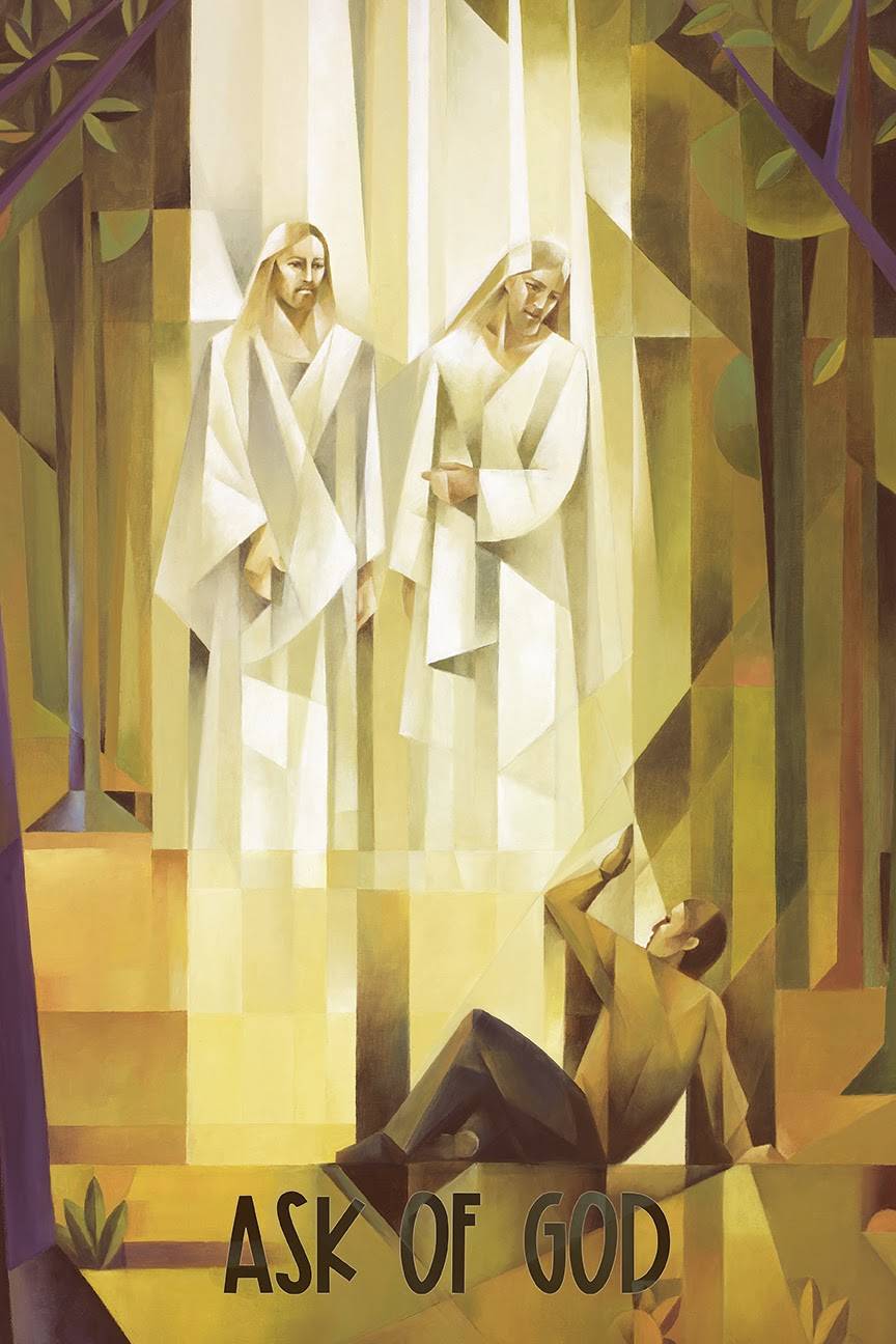 LDS art poster of abstract art depicting Joseph Smith and the First Vision. 
