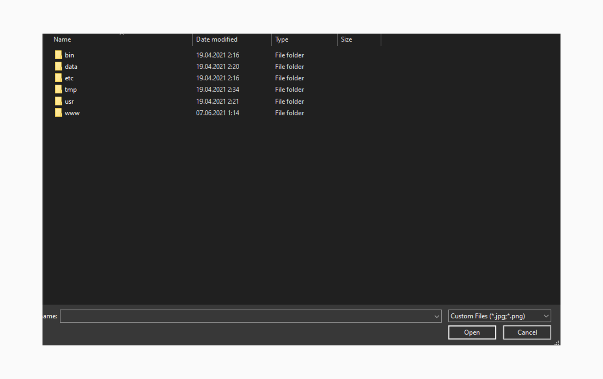 File extensions shouldn’t always be grouped by a file content type. You can also put other extensions there, such as audio and video. Windows file upload window