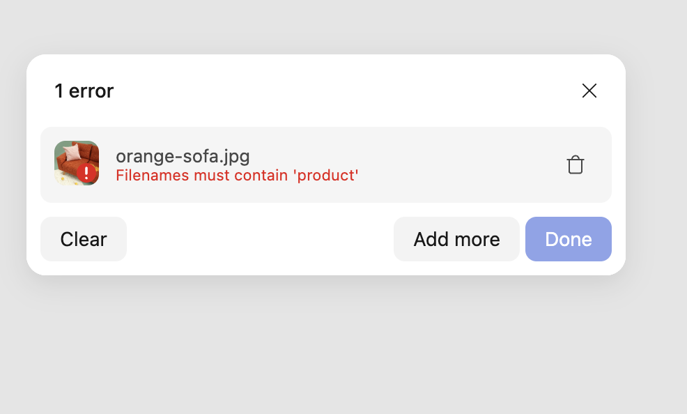 Invalid filename error message