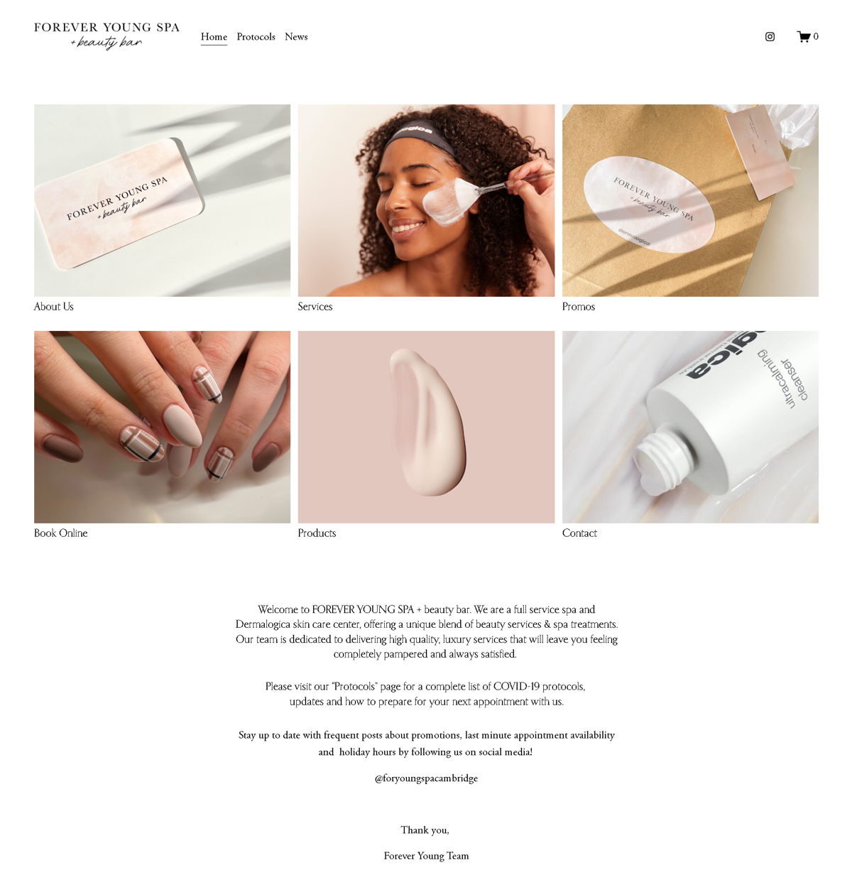 Screenshot of Forever Young Spa , from the about us page examples collection.