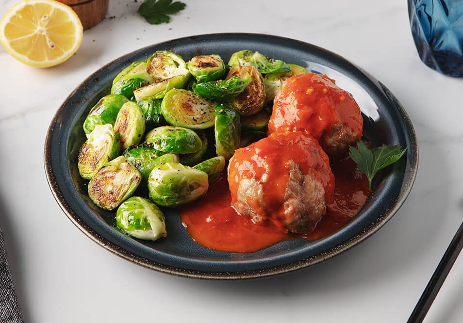 Turkey Meatballs with Lemon Pepper Brussels Sprouts