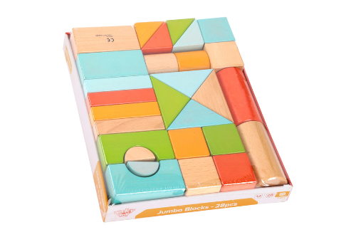Wooden building puzzle blocks qty 28 pieces in tray for toddlers with carry bag - Image 3