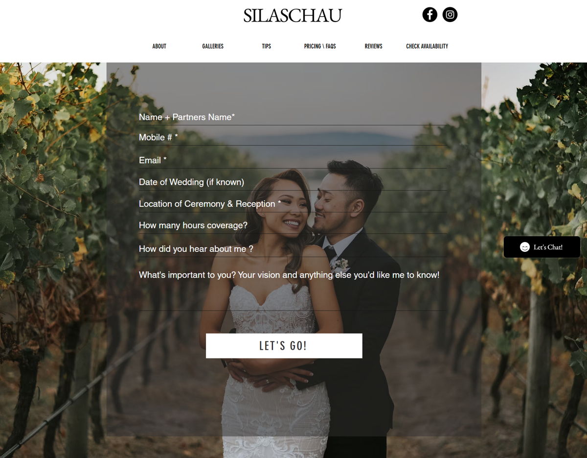 Screenshot of Silas Chau, from the wix photography website examples collection.