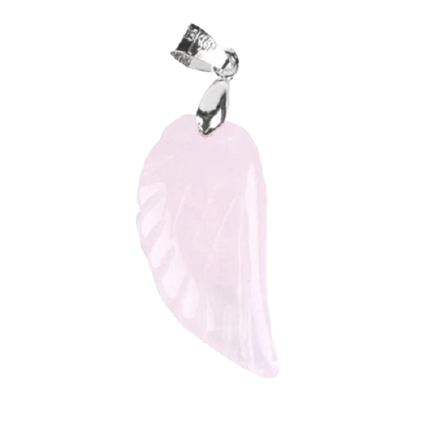 Rose Quartz Guardian Divine Light Angel Wing Necklace - Includes Leather Band