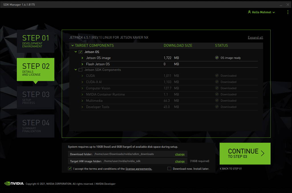 NVIDIA SDK Manager Page Step 2
