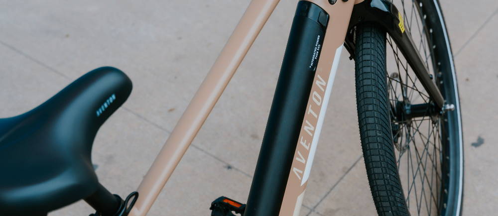 a tan Aventon Pace 500.2 electric city bike