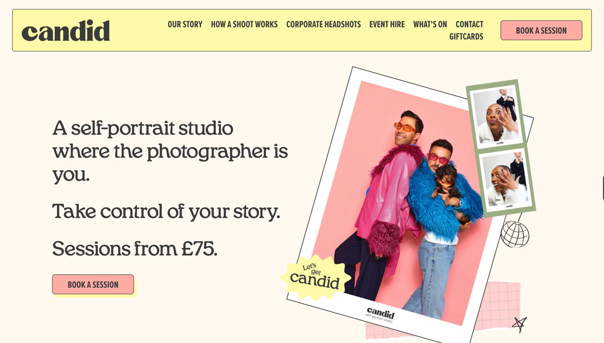 Screenshot of Candid Studios, from the photography websites collection.