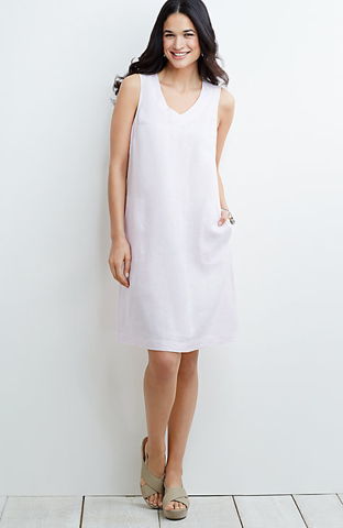 chinese dress ladies J.Jill Pure Jill Blue White 100% Linen Sleeveless Wrap Shift Tunic Dre –  Brie main image 0