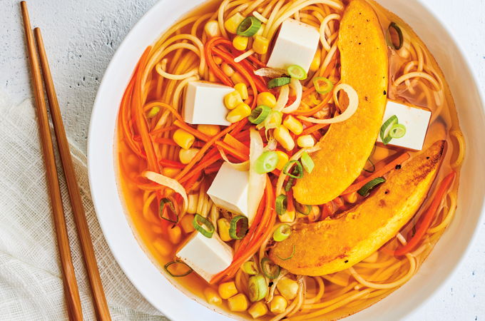 Hearty Noodle Soup with Squash and Tofu