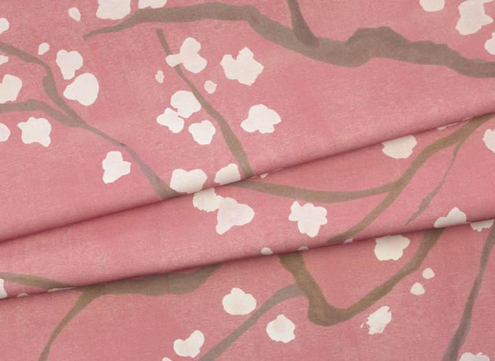 Pink Cherry Blossom Linen-Cotton Fabric Pattern Image