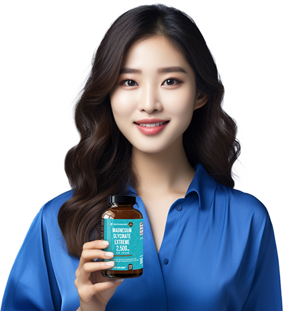 Beautiful lady holding a bottle of Magnesium Glycinate Singapore