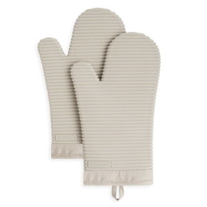 KitchenAid Ribbed Soft Silicone Oven Mitt Set, 7"x13", Milkshake 2 Count