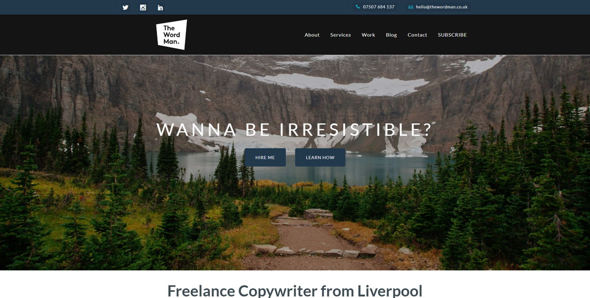 Screenshot of The Word Man, from the copywriting portfolios collection.