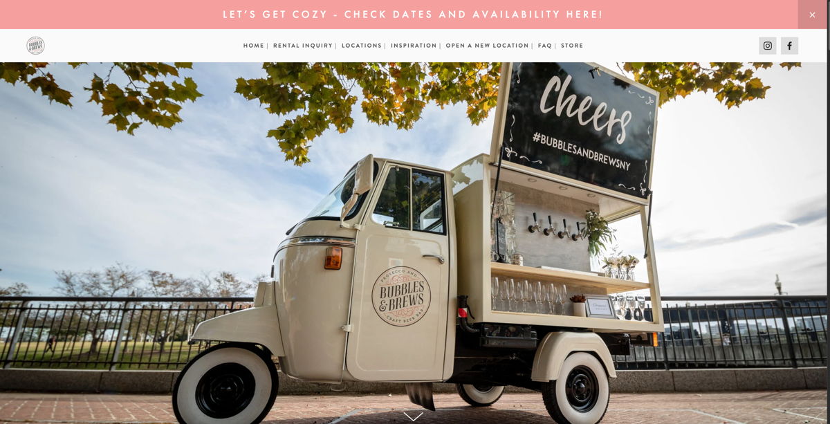 Screenshot of Bubbles & Brews, from the food truck websites collection.