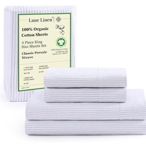 (Blue Stripe) LANE LINEN King Size Bed Sheets - 100% Organic Cotton KING (Blue Stripe)
