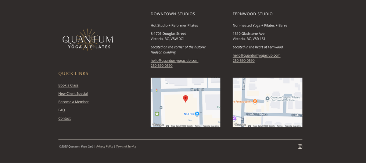 Screenshot of Quantum Yoga, from the website footer designs collection.