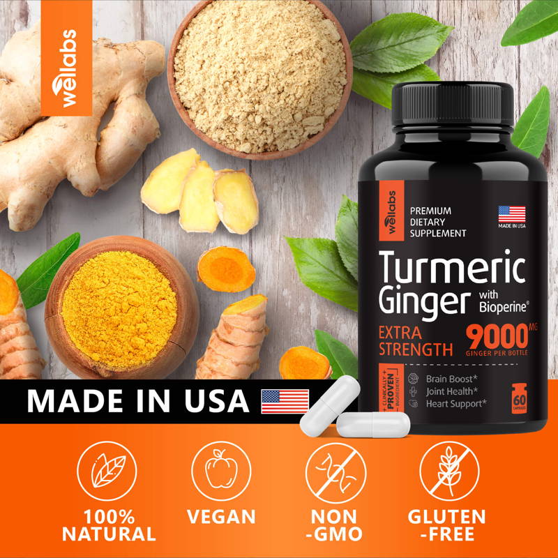 Turmeric Curcumin with Ginger Supplement Capsules with Bioperine