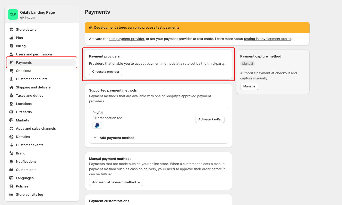Payment providers in shopify