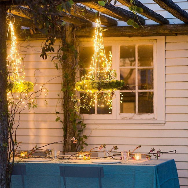Solar fairy lights for outdoor powered by solar power, use with remote control. Warm LED light solar fairy lights.