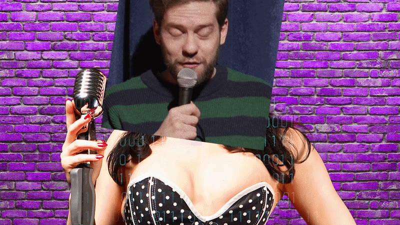 Photo Illustration of Comedian over a Women Comedian