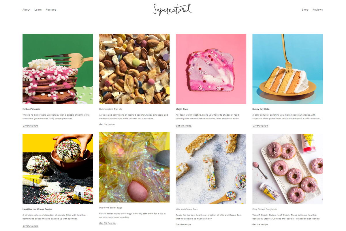 Screenshot of Recipes — Supernatural, from the blog design examples collection.