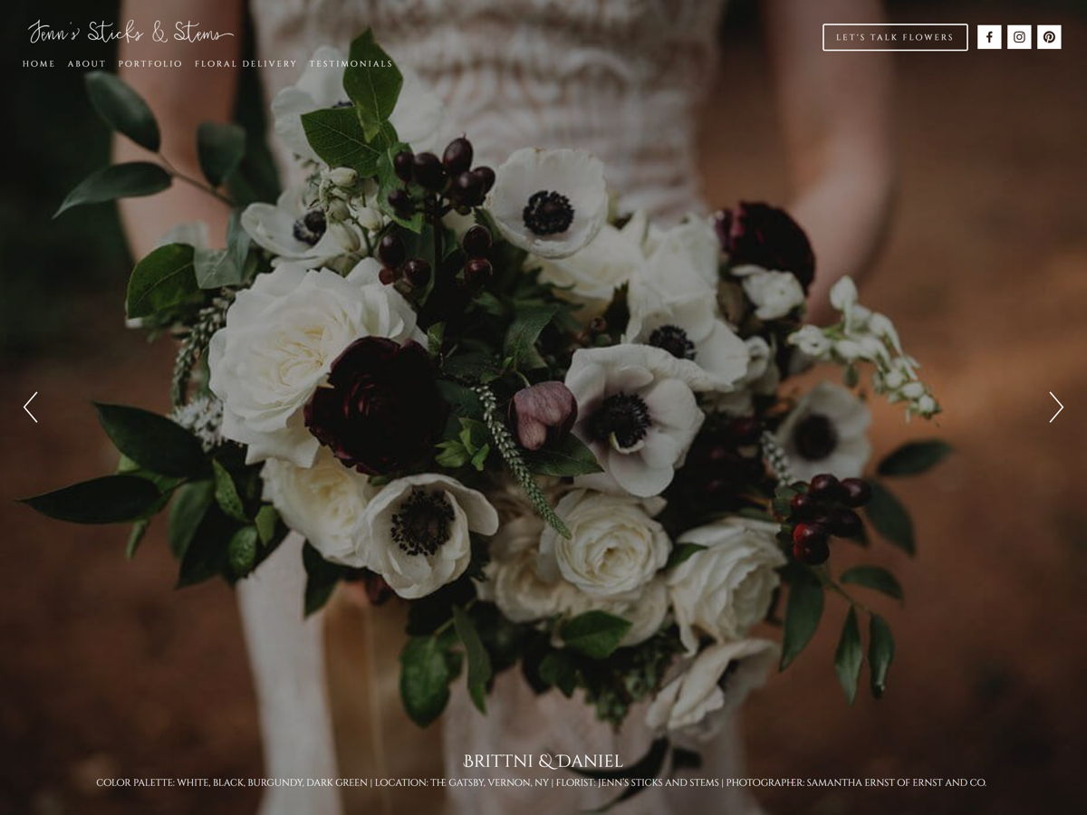 Screenshot of Jenn's Sticks & Stems, from the florist & flower shop websites collection.