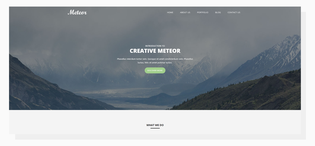 A screenshot of Meteor — our test subject for this section. Free website template - Meteor