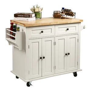 Red Barrel Studio® Red Barrel Studio® 43.3'''' Kitchen Island With Wheels, Spice Rackand Towel Holder, White | Wayfair