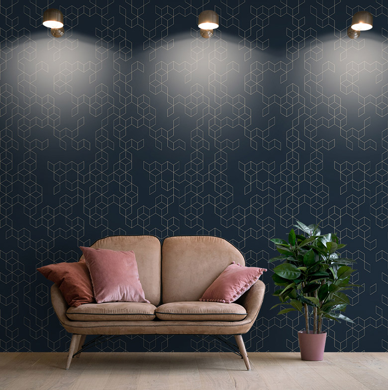 Blue & Cream Modern Geometric Wallpaper | Feathr Wallpapers.
