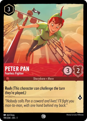 Peter Pan card from Disney's Lorcana: The First Chapter.