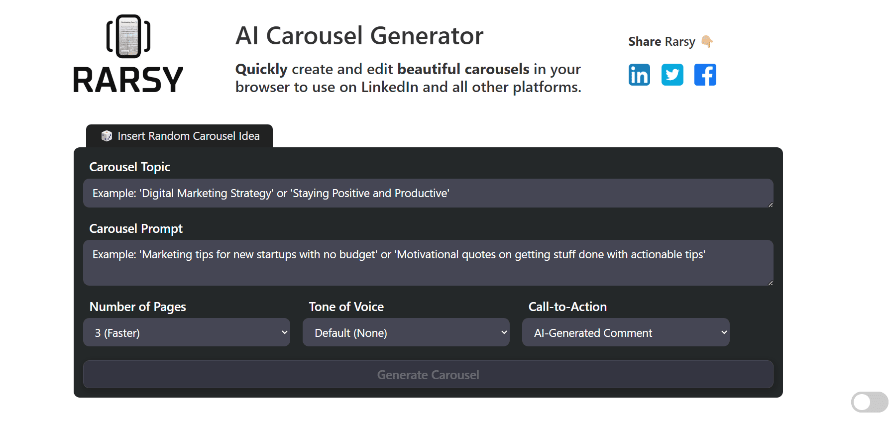 Rarsy - AI Carousel Generator