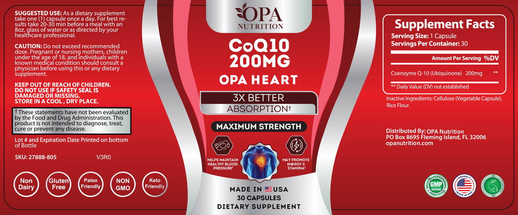CoQ10 heart supplement product label