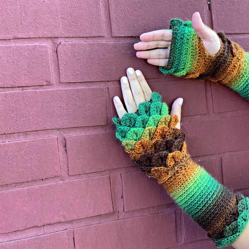 Crocodile Stitch Flat Palm Fingerless Gloves