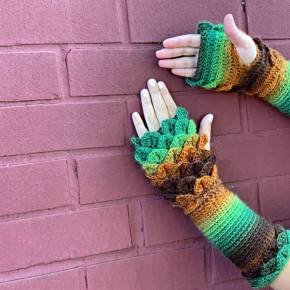 Crocodile Stitch Flat Palm Fingerless Gloves