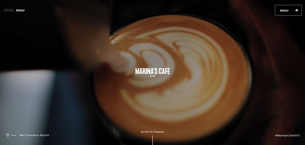 Screenshot of Marina’s Café, from the cafe & coffee shop websites collection.