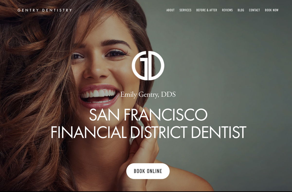 Screenshot of Gentry Dentistry, from the local business websites collection.