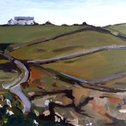 painting of hillside and road 