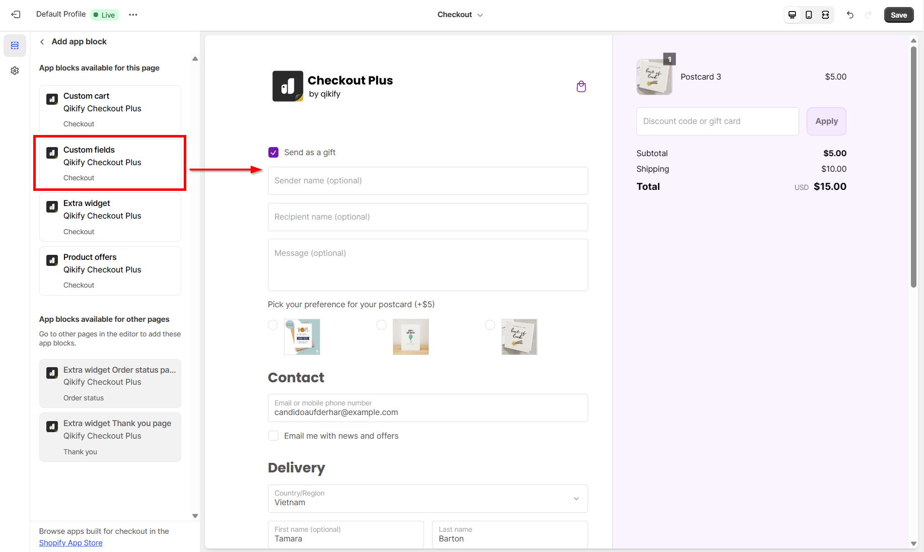 add reviews for testimonials extension in checkout page - shopify checkout customization app