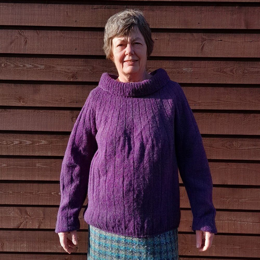ISOBEL, suéter de cor lisa com listras verticais Rustik para senhora - em lã Shetland