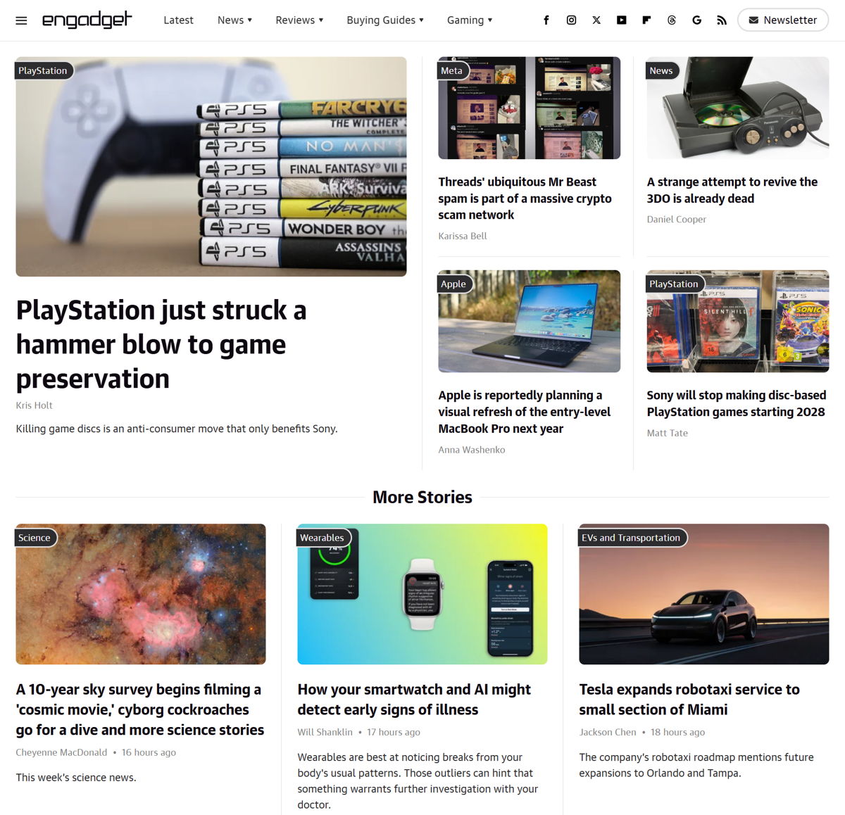 Screenshot of Engadget , from the wordpress websites collection.