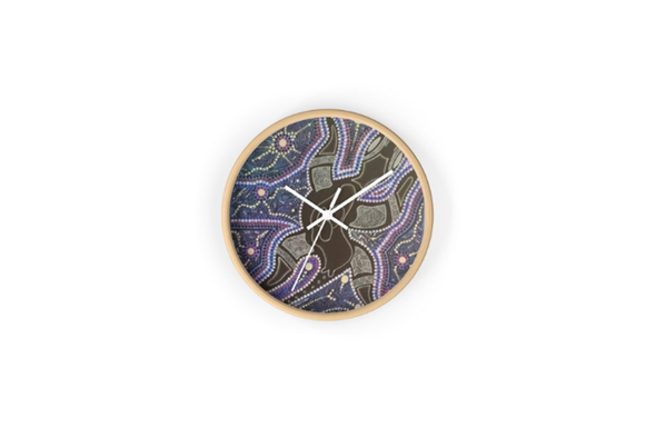 Boho Wooden Wall Clock, Colorful Art Decor (10"x10")